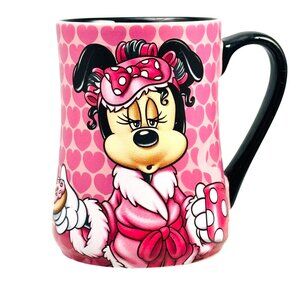 Disney Parks Minnie Mouse Morning Mug Pink Black Ceramic Heart Print 16 oz